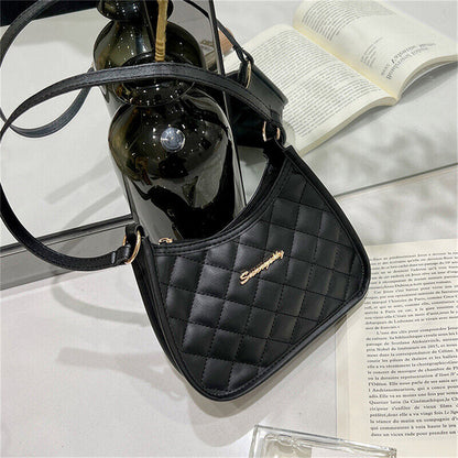 Women PU Leather Shoulder Bag Fashion Rhombic Embroidery Casual Zipper Handbags