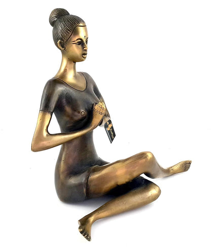 Brass Namaste Yoga Instructions Sitting Lady Sculpture Figurine Idol Home Decor