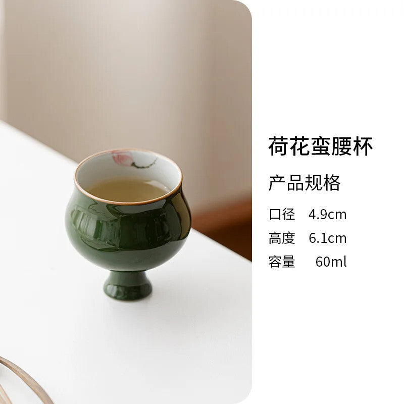 Hand Drawing High Foot Tea Cup Ceramic Thin Waist Tea Set Tasting Cup Household