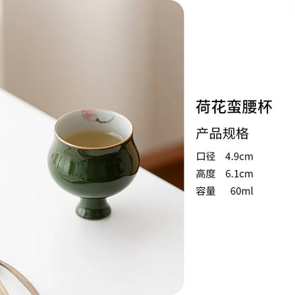 Hand Drawing High Foot Tea Cup Ceramic Thin Waist Tea Set Tasting Cup Household