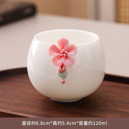 Handmade Flower White Porcelain Master Tea Cup 120ml Gift for Women