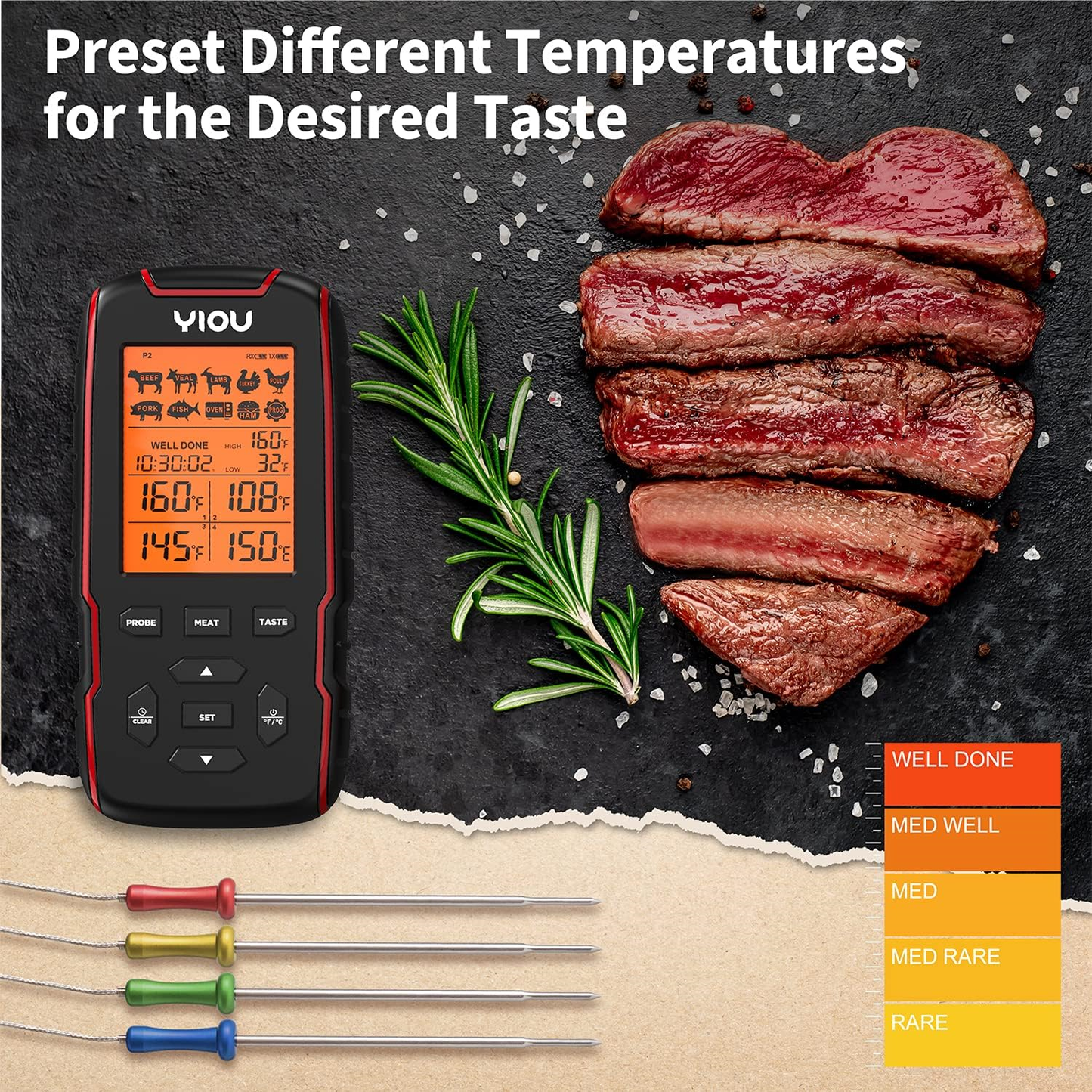 Wireless Meat Thermometer For Cooking Digital Meat Thermometer With 4 Probes 500
