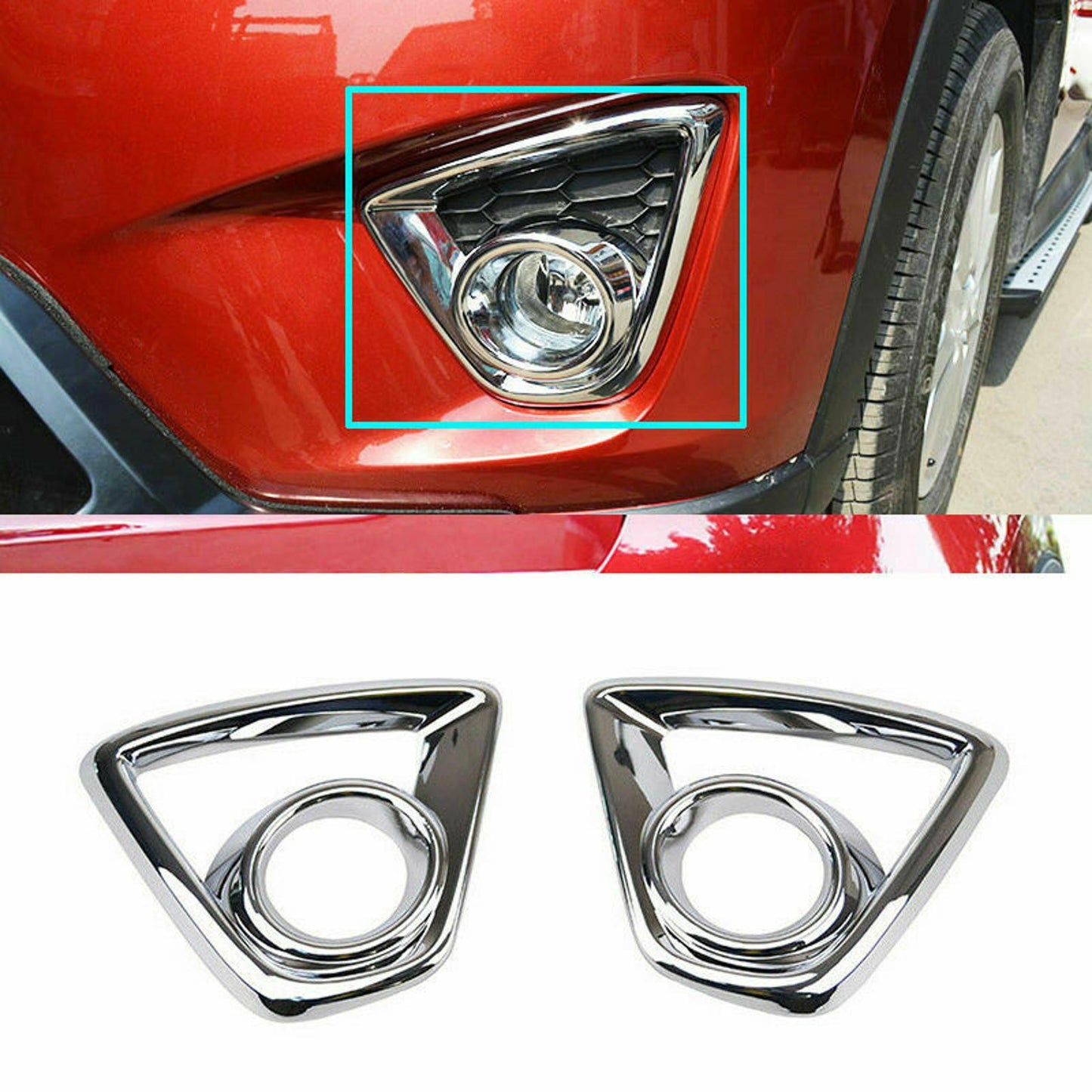 Silver Exterior Decor Chrome Front Fog Light Cover Trim For Mazda CX-5 2013-2014