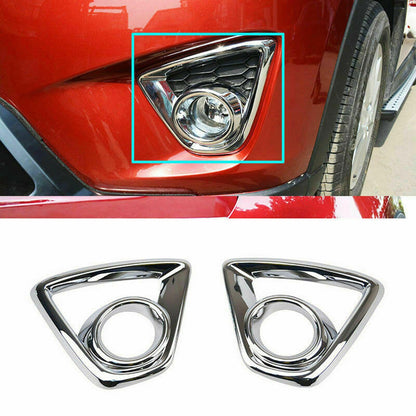 Silver Exterior Decor Chrome Front Fog Light Cover Trim For Mazda CX-5 2013-2014