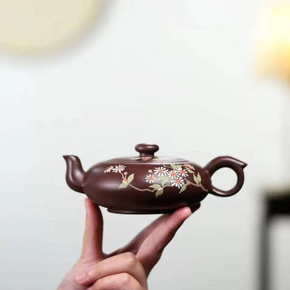 Original Ore Real Yixing Zisha Zi Ni Clay Tea Pot Handmade Floral Relief Marked