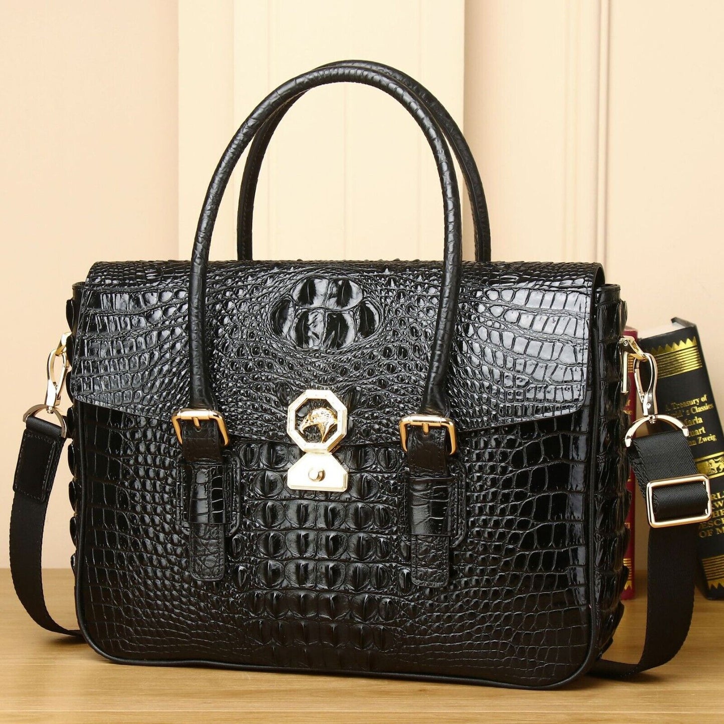 Top Cowhide Crocodile Alligator Printing Handbag Men's Luxury Business Briefcase