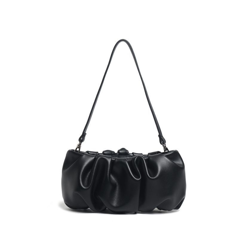 Summer Niche Style Leather One Shoulder Bag Trendy Pleated Solid Color Dumpling
