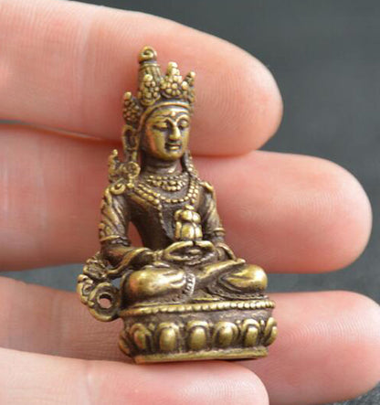 4.3CM Brass Small Buddha Statue Handmade Carved Statue Pendant Decorative Crafts