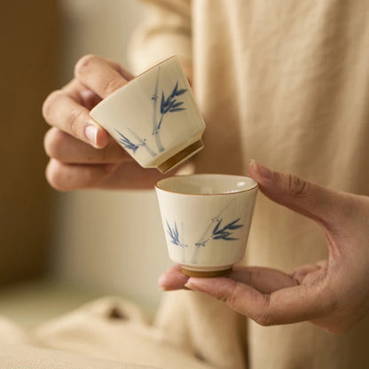 2pc Hand-painted Bamboo Persimmon Household Cup Single Cups Smelling Tea Bowl