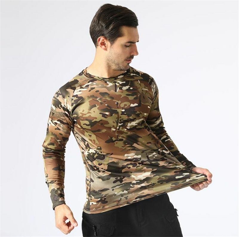 Tactical Camouflage T-Shirt Breathable Long Sleeve Outdoor Sport Hunting Camping