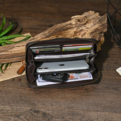 Chinese Style Leather Carved Pixiu Wallet Top Layer Cowhide Long Clutch Purse