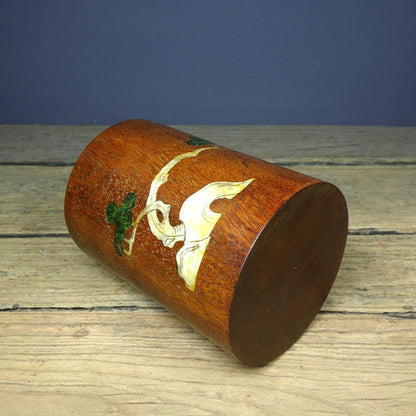 Vintage Rosewood Brush Pot, Inlaid Abalone Pine Crane, 15cm