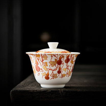 Porcelain Gaiwan Tureen Ceramic Sancai Bowl Chinese Tea Brewer 160ml Saucer Lid