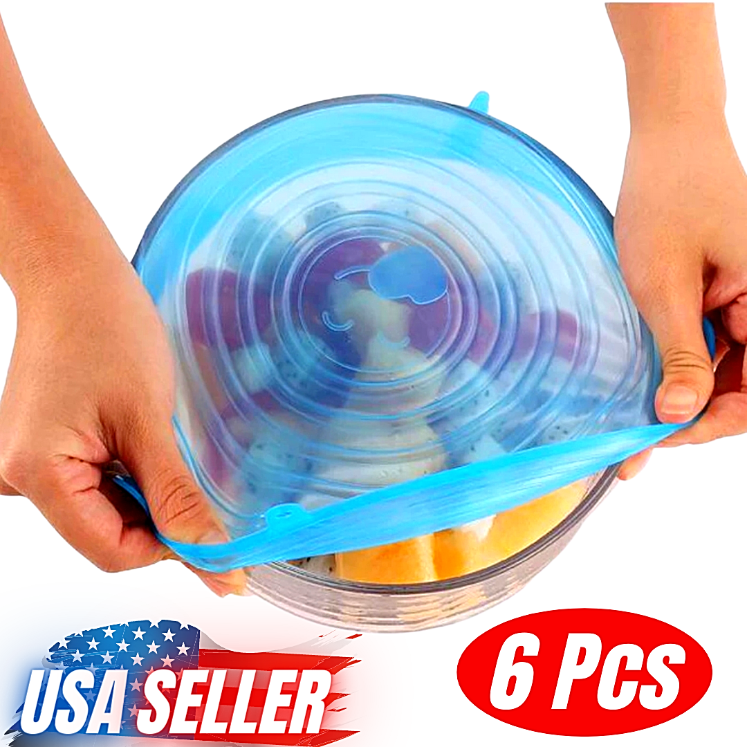6Pcs-Tapas Flexibles De Silicona Para Frascos Contenedores Envases De Alimentos