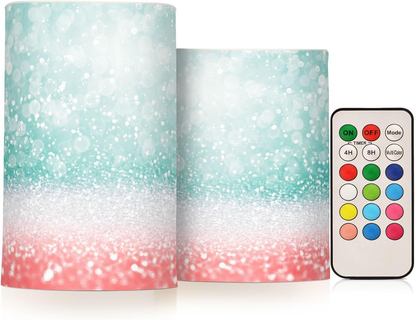 Flameless Candles Teal Green Glitter Coral Pink Battery Operated Multi-12