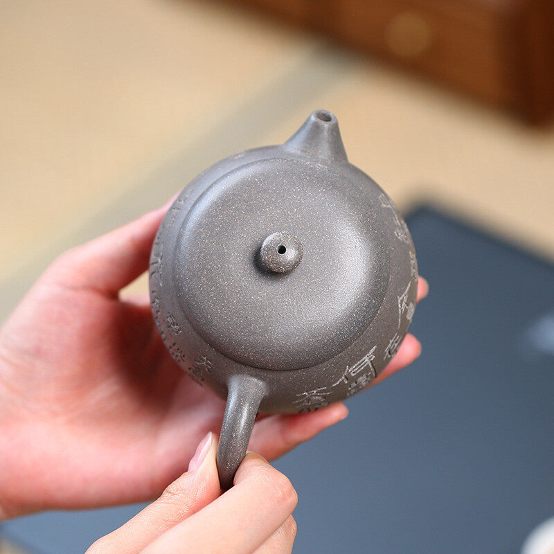 Original Ore Qinghui Duan Clay Tea Pot Yixing Zisha Pot Handmade Carved Marked