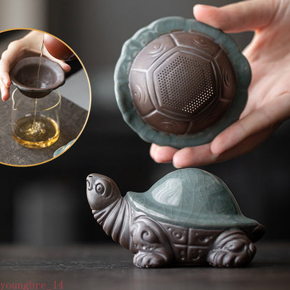 Little Turtle Tea Set Filter Figurine - Handmade Sculpture Kung Fu Tea Set