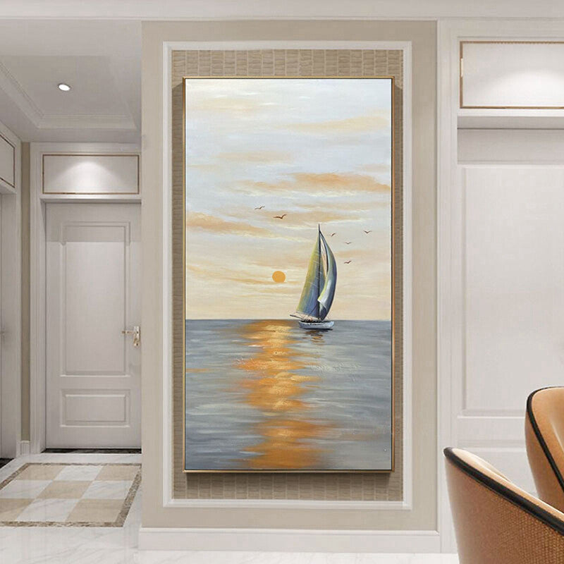 Sailingboat Oil Painting Handmade Canvas Sea Decor Picture Art Handpainted