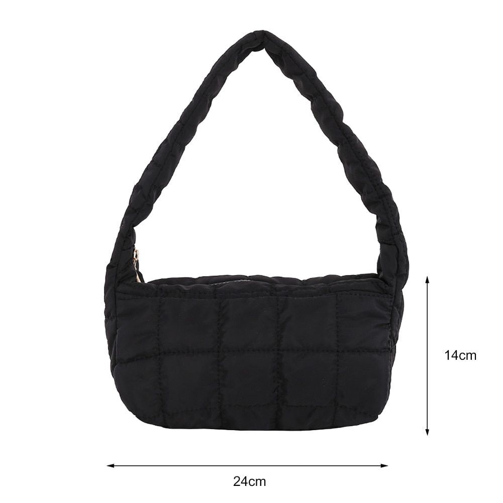 Lattice Pattern Shoulder Bag Cotton Handbag Large Capacity Purse Feather Padded