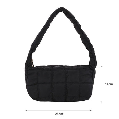 Lattice Pattern Shoulder Bag Cotton Handbag Large Capacity Purse Feather Padded