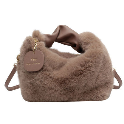 Faux Fur Handbag Zipper Small Shoulder Crossbody Bag Casual Tote Half-Moon Hobos