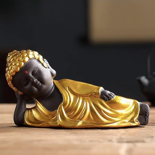 Golden Buddha Statue Purple Sands Tea Pet 13cm Handmade Home Decor Ornament
