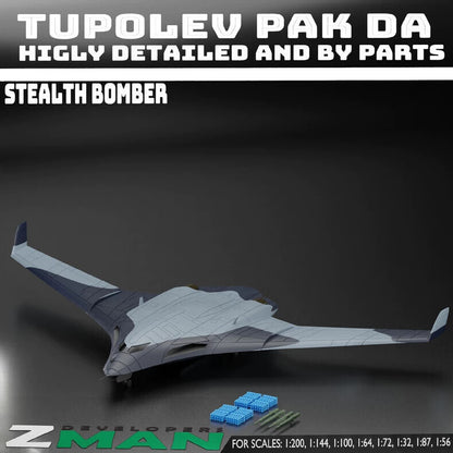 1/200 Russian Tupolev PAK-DA Stealth Bomber Unpainted Assembly Model 3D Printed
