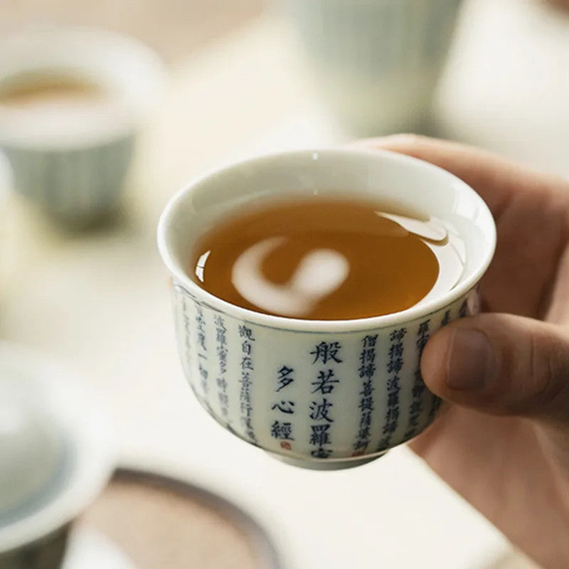 1 Pc Chinese Ceramic Tea Cup Handmade Heart Sutra Tea Bowl Teaware