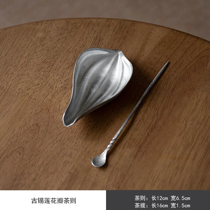 Tin Lotus Petal Tea Scoop Vintage Tea Leaf Holder Tea Boxes Saucer Shovel