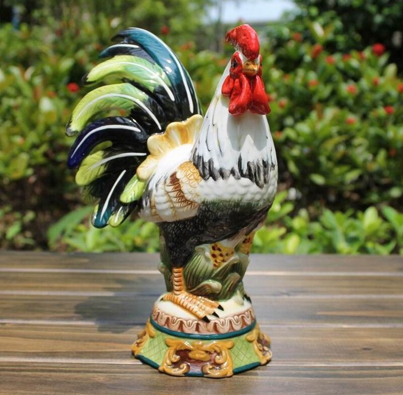 Chinese Feng Shui Porcelain Rooster Statue Cock Figurine Craft Home Decor