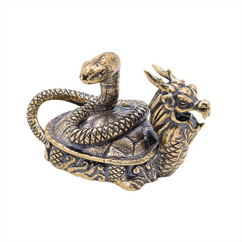 Pure Copper Mythical Beast Dragon Turtle Snake Statue Vintage Animal Figurines