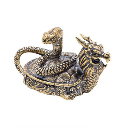Pure Copper Mythical Beast Dragon Turtle Snake Statue Vintage Animal Figurines