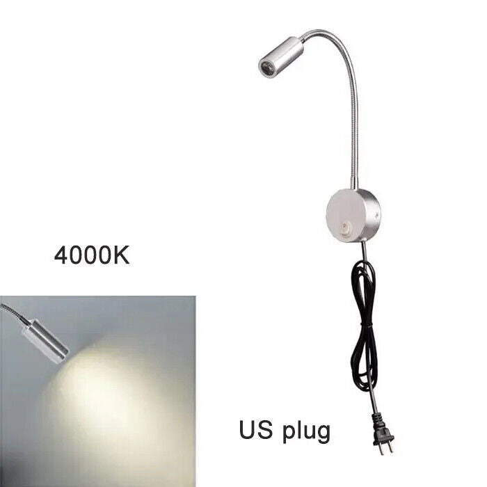 LED Reading Lights AC100-240V Silver Aluminum Gooseneck Bed Headboard Desk Lamps