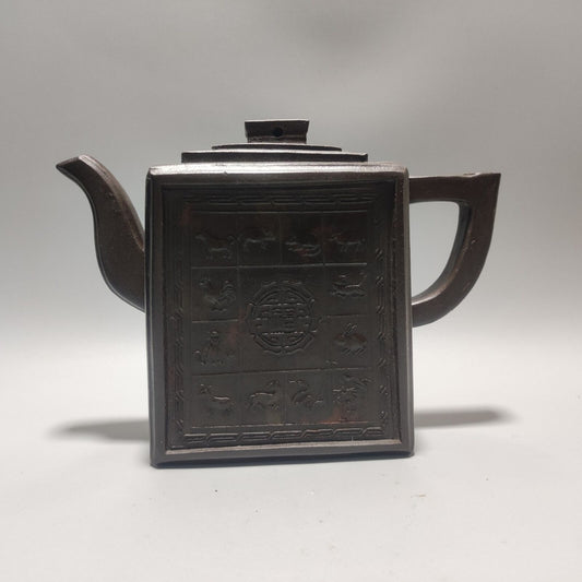 Vintage Chinese Yixing Purple Clay Teapot Zisha Ceremony Carving Collectible Art