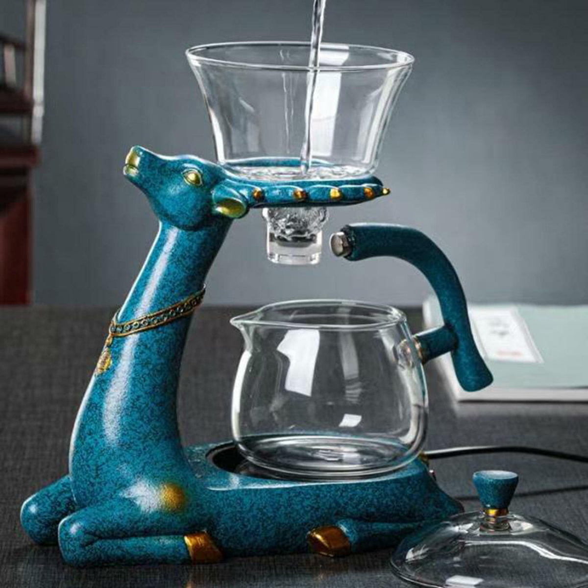 Glass Teapot Infuser Magnetic Drip Pot Maker Dripping W/ Base Reindeer Decor