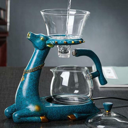 Glass Teapot Infuser Magnetic Drip Pot Maker Dripping W/ Base Reindeer Decor