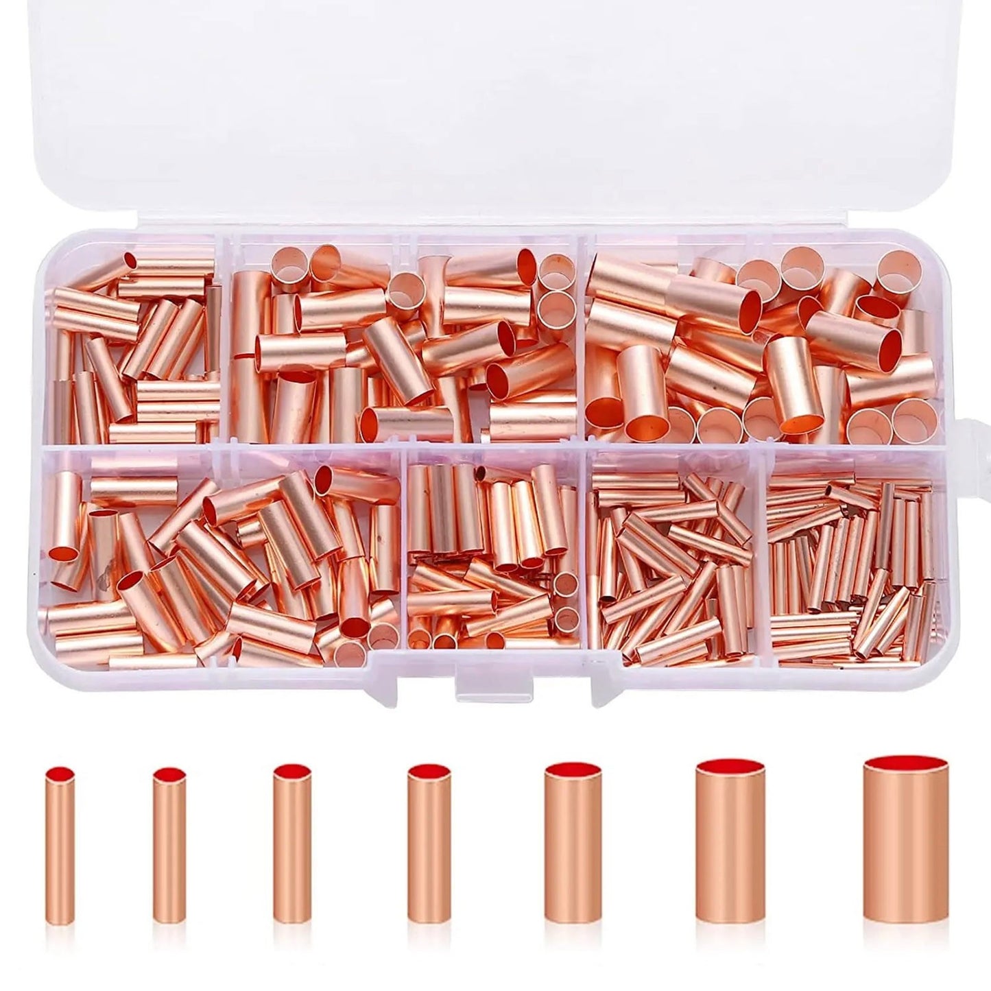 250Pcs/Set 7 Size Wire Ferrules Kit Red Copper Crimp Connector Butt Splice