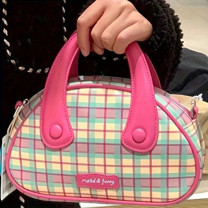 Cute Women’s Bowling Plaid PU Leather Crossbody Tote Bag Messenger Travel Gift