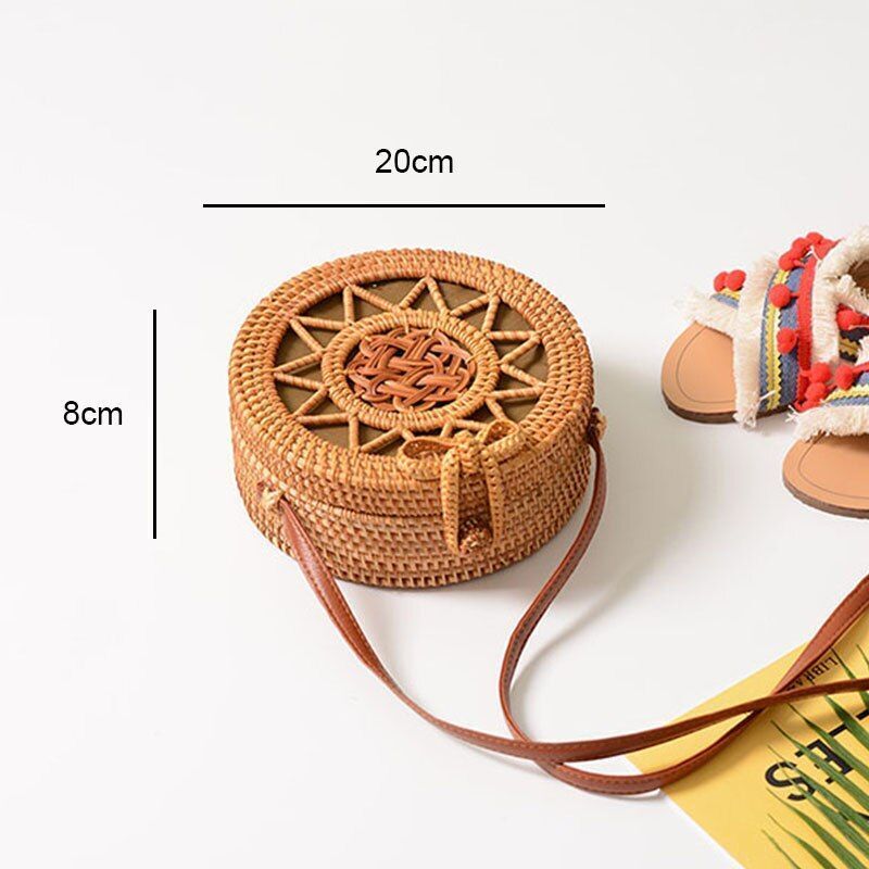 Straw Bag Round Woven Handmade Summer Polyester Crossbody Shoulder Bag Polyester