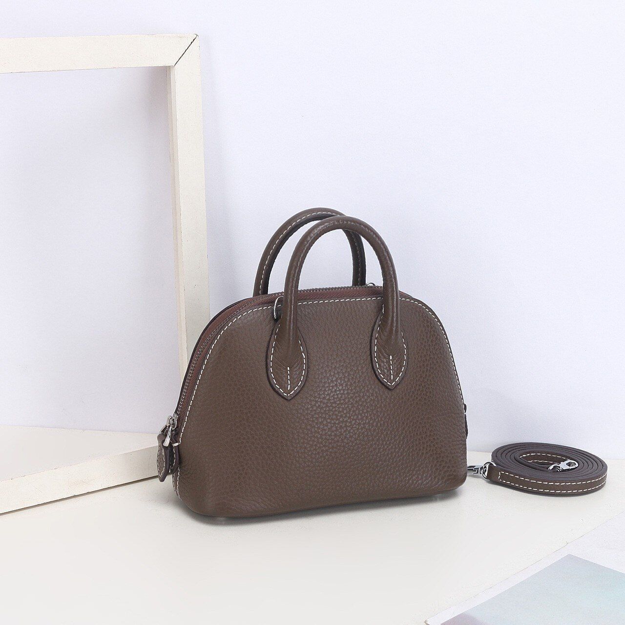 Shell Bag Messenger Purse Cow Leather Simple Shoulder Bag Handbag Small Pouch