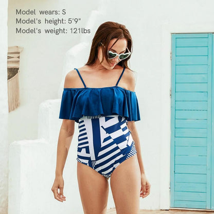 Matching Swimsuits Summer Navy Geometric Pattern Family One-Piece Look Swimwear