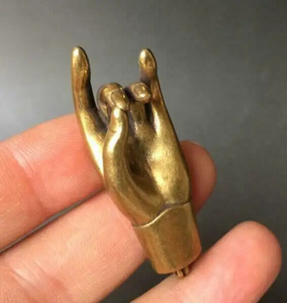 Chinese Pure Brass Solid Guanyin Buddha Hand Pendant