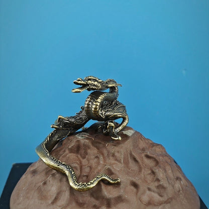 Brass Dragon Statue Mini Landscape Bonsai Fish Tank Rockery Decor Ornament