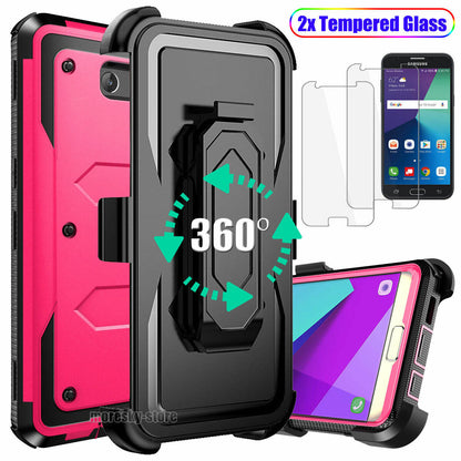 Case For Samsung Galaxy J7 2017 Clip Belt Stand Cover / Tempered Glass Protector
