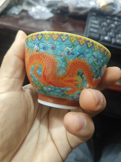 chinese jingdezhen porcelain enamel color tea cup :dragon