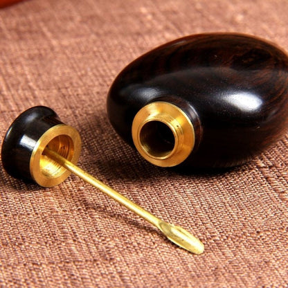 African Ebony Snuff Bottle 6.5cm Agate Inlaid Inside Painted Wooden Hand Piece
