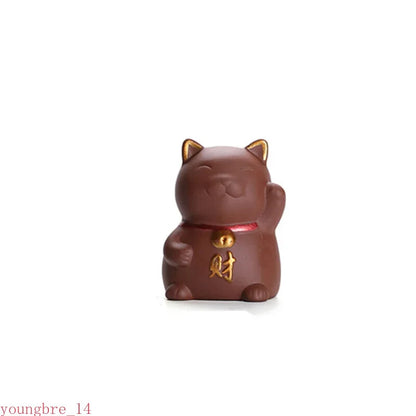 Chinese Boutique Purple Clay Tea Pet Mascot Luck Cat Tea Figurine Tea Set