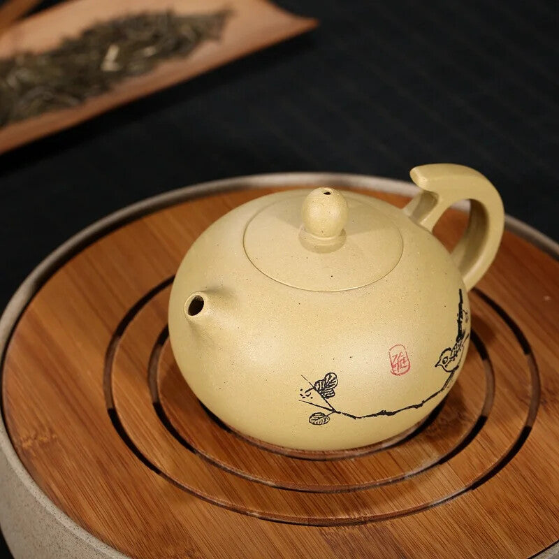 200cc Yixing China Mud Purple Teapot Xishi Teapot Depicting Flowers And Birds