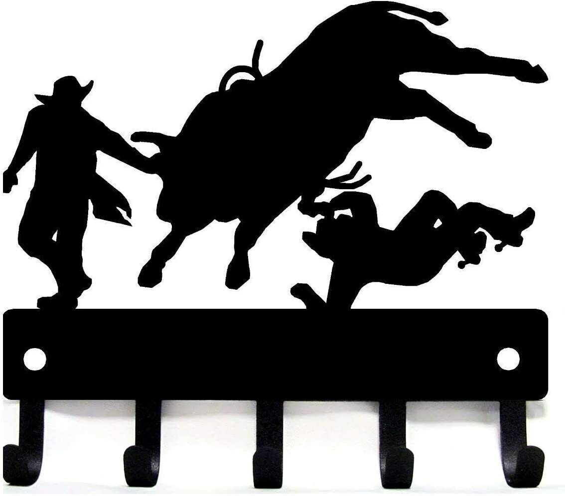 Cowboy Bull Rider Rodeo Clowns - Key Rack Hanger - 9 inch Wide Metal Wall Art