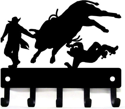 Cowboy Bull Rider Rodeo Clowns - Key Rack Hanger - 9 inch Wide Metal Wall Art
